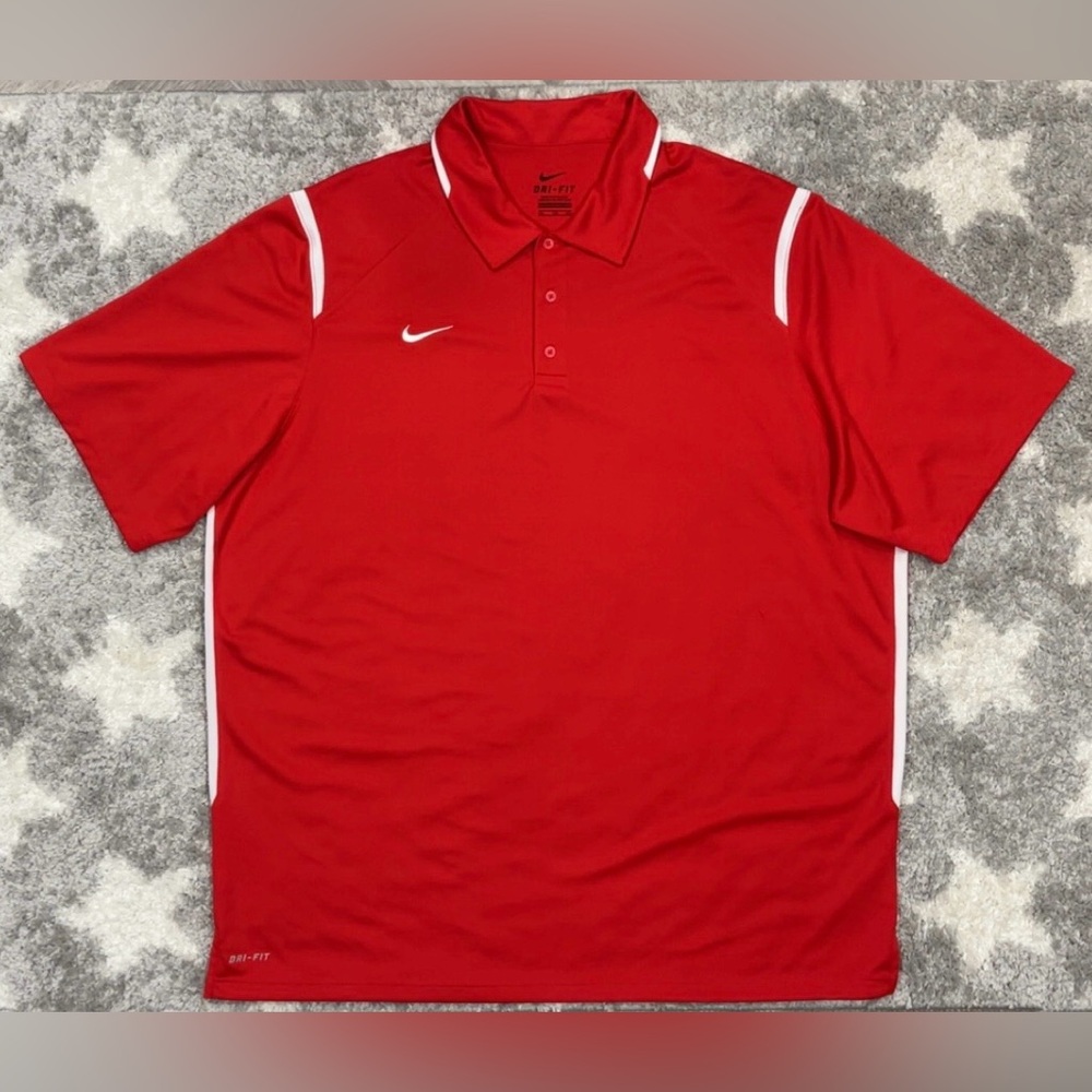 Nike Men's Dri-Fit Polo Golf Shirt Size XXL Red and White Short Sleeve